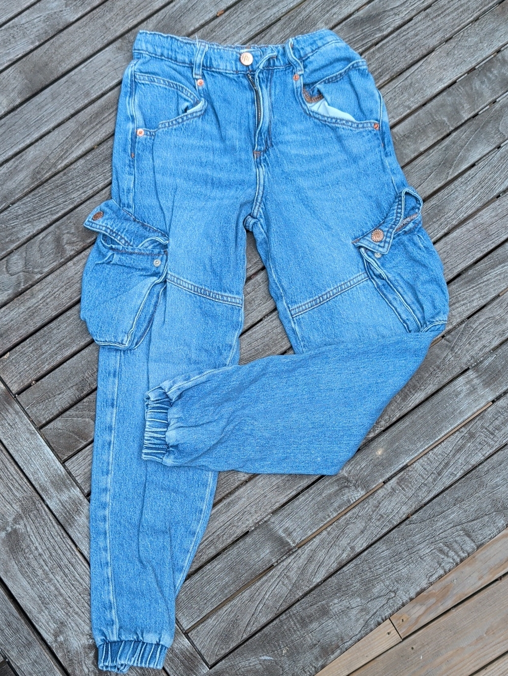 River Island Light Blue Boyfriend Cargo Jeans with Elastic Cuffs